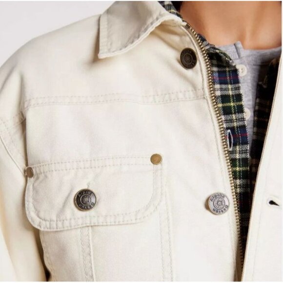 Alpine Design Quilted Lined Chore Coat Size Small Natural Khaki Pockets Full Zip - Picture 10 of 16